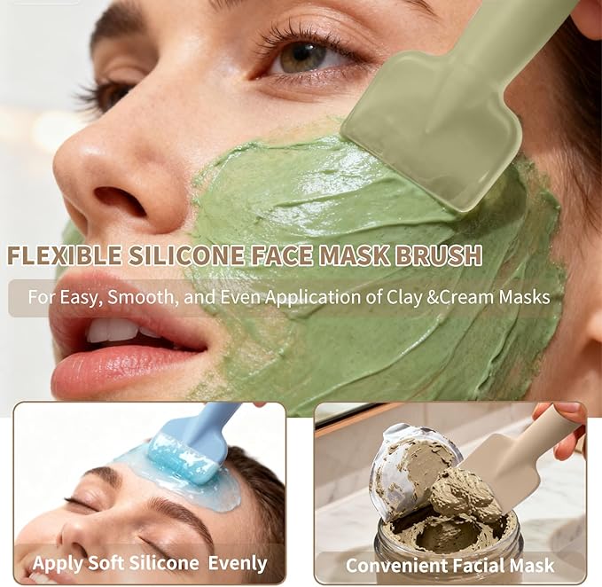 2 Pack Silicone Face Scrubber,2 in 1 Facial Cleansing Brush & Face Mask Applicator, Face Exfoliator Scrubber Waterproof Home Spa Facial Brush for Sensitive Skin (Sage Green and Off-White)