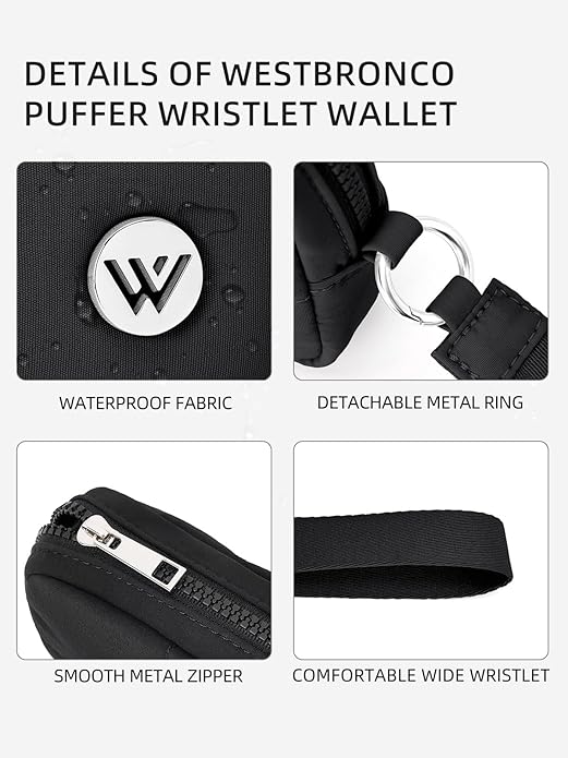WESTBRONCO Puffer Wristlet Wallets for Women RFID Nylon Wallet with Zipper Quilted Purse for Travel Credit Card Holder Phone