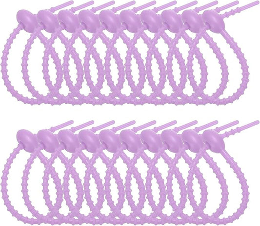 PATIKIL 6 Inch Silicone Cable Ties, 20pcs Rubber Reusable Twist Zip Ties Organizer for Home Office Kitchen Food bags Wires Adjustable Bag Clip, Light Purple