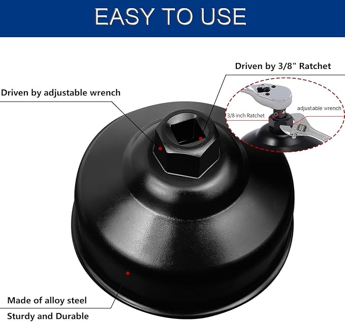 86.4mm 16 Flutes Oil Filter Wrench for BMW and Volvo with 86mm Filter Housing Caps, Removal Tool to Change Oil, Steel Socket Wrench Kit