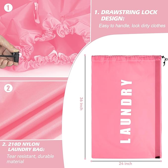 Isink Heavy Duty Laundry Bag with Strap, 2 Pack Travel Laundry Bags for Dirty Clothes, 24" x 36" Large Laundry Bag for Traveling, Camping, Dorm (Cyan + Pink)