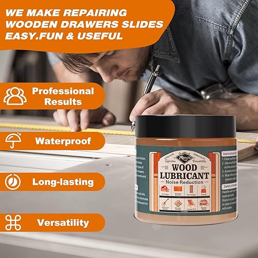 Wood Lubricant for Home Projects, 7 Oz Multi-Purpose Paste Wax for Wood - Drawer & Door Hinge Lubricant - Dresser, Cabinet, Guitar, Puzzle, Chair Lubricant - Eliminate Sticking & Noise