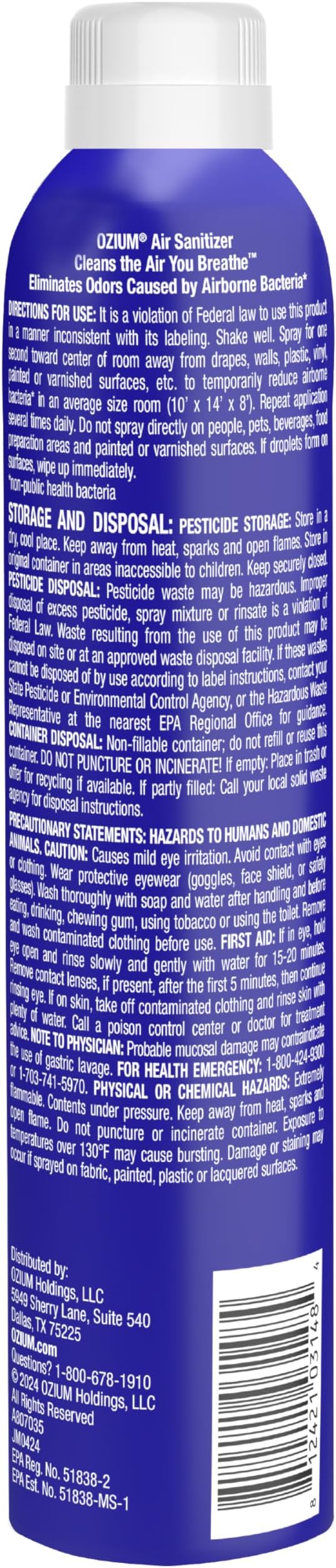 Ozium 8 Oz. Air Sanitizer & Odor Eliminator for Homes, Cars, Offices and More, Vanilla Scent, Pack of 1