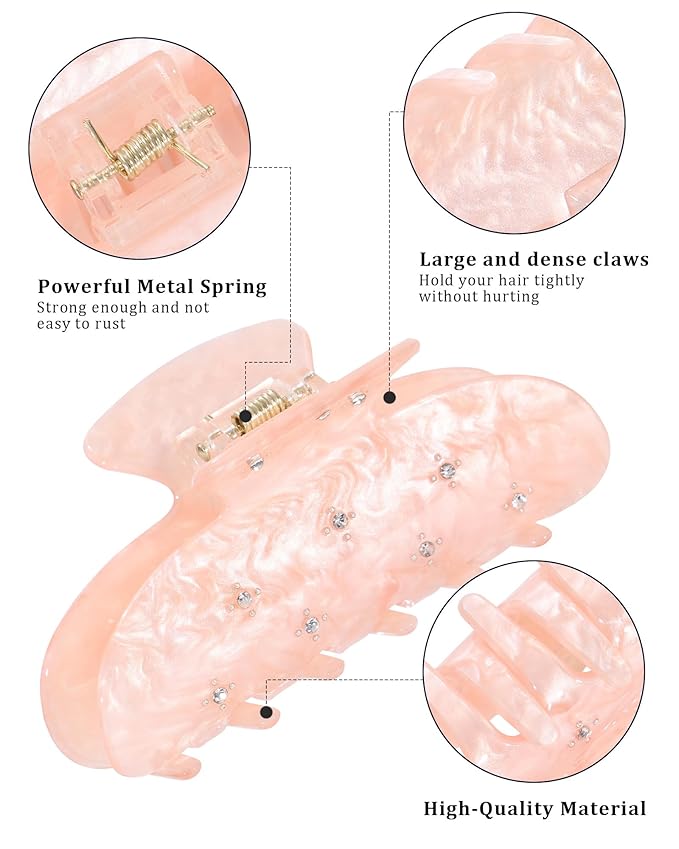 4Pcs Large Acrylic Clips - Big Non-Slip Banana Barrettes for Thick Hair, Strong Hold Jaw Clips for Women Girls