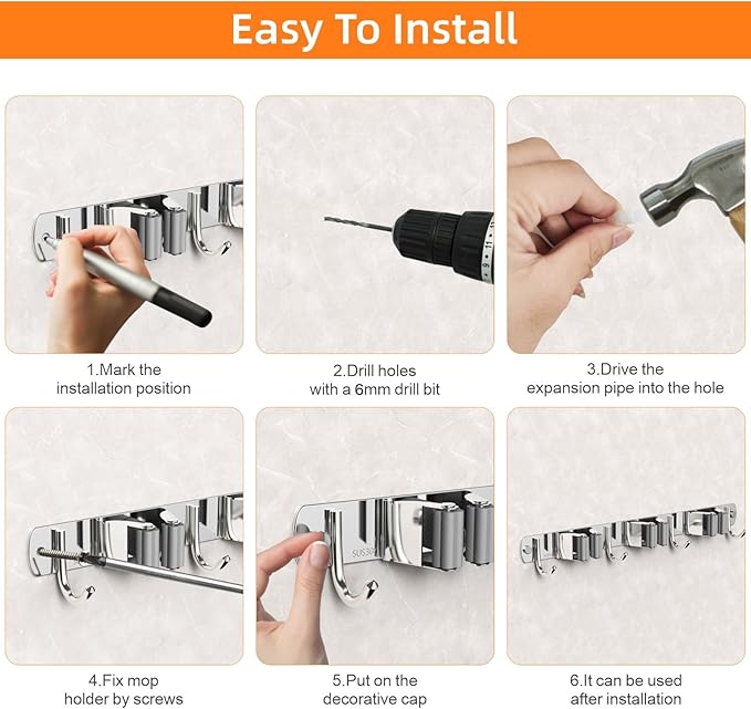 2 Pack Mop and Broom Holder Wall Mount, Non-slip Broom Hanger, Heavy Duty Mop Broom Organizer for Kitchen Garden Garage Laundry Room Wall Decor Organization and Storage Silver 3R4H