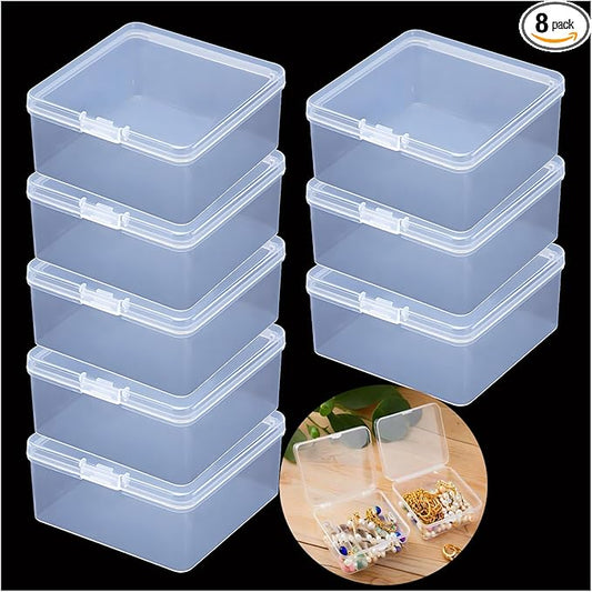 Small Bead Organizers-8 Pcs Plastic Storage Cases Mini Clear Bead Storage Containers Clear Boxes with Hinged Lid and Rectangle Craft Supply Case DIY Project with Label Stickers