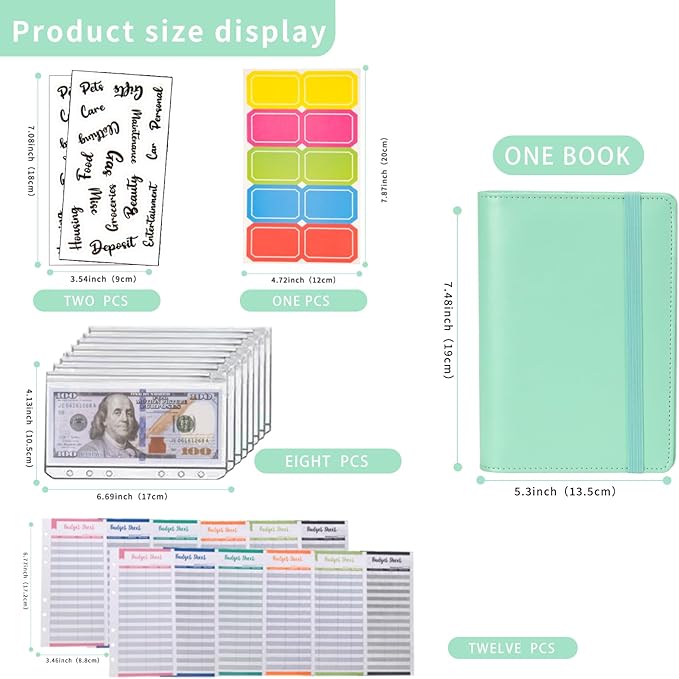 NICOOTHBudget Binder Cash Envelopes A6 Money Saving Binder with Zipper envelopes (A6 Green)