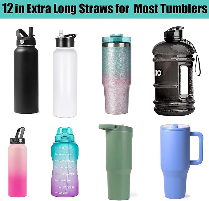 12" Stainless Steel Straws Replacement for 40 oz and 30 oz Cup Tumbler, 8 Pack Metal Straws Reusable with Cleaning Brush for 40 oz & Simple Modern Tumbler with Handle