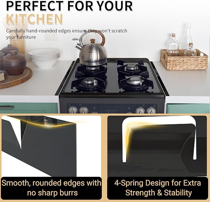 Stove Gap Covers 316 Stainless Steel,2 Pack 23.2" Fixed Stove Gap Filler,Heat Resistant Stove Gap Guards,Between Stove and Counter Slide In Range Trim Kit for Kitchen,Shiny Black