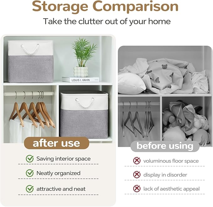 VQRTEXA 12 x 12 Inch Cube Storage Bins, 4 Pack Fabric Storage Basket with Handles, Foldable Boxes Organizer for Shelf Baskets for Home, Clothes (White/Grey)