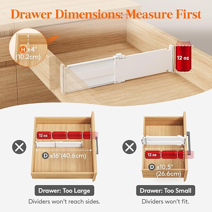 Lifewit 4" High 14 Pack Drawer Dividers, 10.5-16.5" Drawer Divider for Clothes, Adjustable Dresser Drawer Organizers, Plastic Drawers Separators for Clothes, Bedroom, Bathroom, Kitchen, Closet