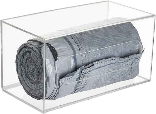 Trash Bag Dispenser Roll Holder - Wall Mount and Under Sink, Clear Acrylic Cabinet Kitchen Organizer Storage Box for Garbage and Shopping Bags