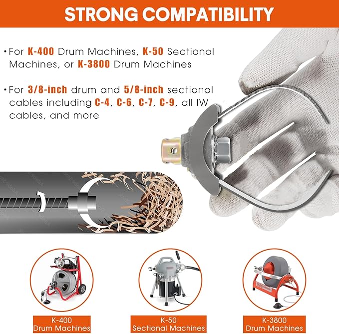 52822 T-232 HD 3" C Cutter Cable Coupling Drain Cleaning Tool Fits 3/8 in drum and 5/8 in sectional cables, for C-4, C-6, C-7, C-9 & all IW cables, for K-400 K-50 K-3800 Drain Cleaning Machines