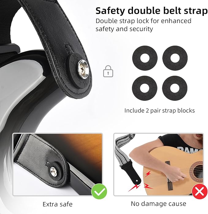 LEKATO Guitar Straps for Electric Guitar Bass, 3.5" Wide Padded Guitar Strap Neoprene Pad with 3D Sponge Filling Bass Guitar Straps Adjustable Length from 45" to 55" with Strap Locks, Picks, Gray