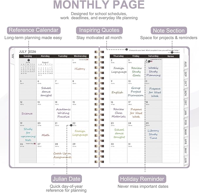 Planner 2026-2027, Weekly and Monthly Academic Year Calendar Planner, July 2026 - June 2027, Daily Agenda Book for Office School Supplies, A5(6.3'' x 8.5'')