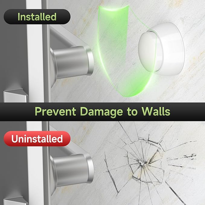 4PCS Door Stopper Wall Protector with Silicone Head, Aluminum Door Knob Wall Protector, Spring Shock Absorption Technology, 1.65" Door Stoppers for Wall, Adhesive Installation or with Screw, White