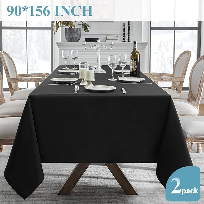 VidaFete 90 * 156inch 2pack Rectangle Table Cloth Polyester, Stain Wrinkle Resistant Dining Table Cover for Kitchen Dining Party Wedding Rectangular Tabletop Buffet Decoration(Black)