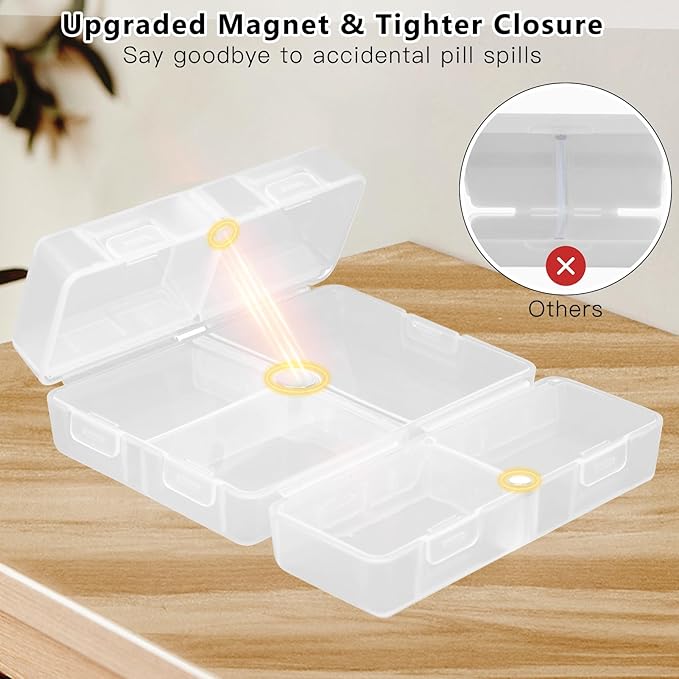 FYY Daily Pill Organizer, 7 Compartments Portable Pill Case Travel Pill Organizer,[Folding Design] Pill Box for Purse Pocket to Hold Vitamins,Cod Liver Oil,Supplements and Medication-Clear