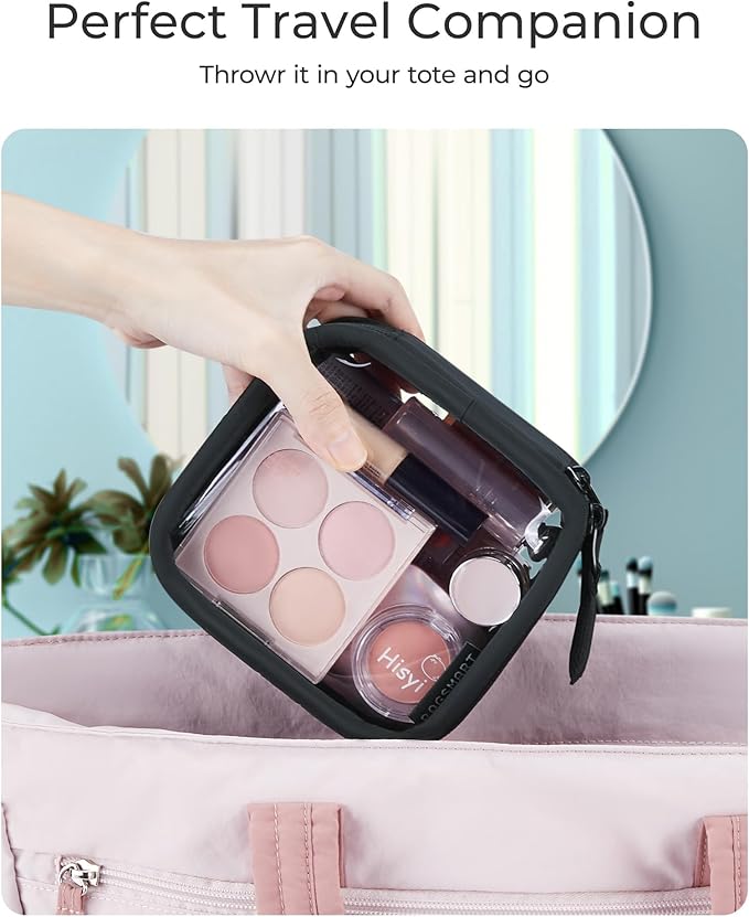 BAGSMART Mini Clear Makeup Bag for Women Portable Travel Toiletry Bag, Cute Small Water-Resistant Cosmetic Bag TSA Approved Clear Makeup Case Pouch with Zipper for Car Essentials (Black)