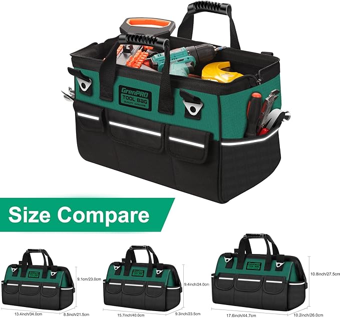 Tool Bag Organizer for Men, Wide Mouth Small Tool Bags,14 Inch Soft Handle Toolbox Organizer Storage, Large Zipper Electrician Tool Bag