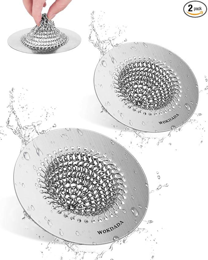 2 PCS Kitchen Sink Drain Strainer, Flippable Mesh Sink Strainer, 304 Stainless Steel Sink Screen, Easy Clean Large Basket Strainer, Anti-Clog Garbage Disposal Cover Fit for Standard Sink Drain