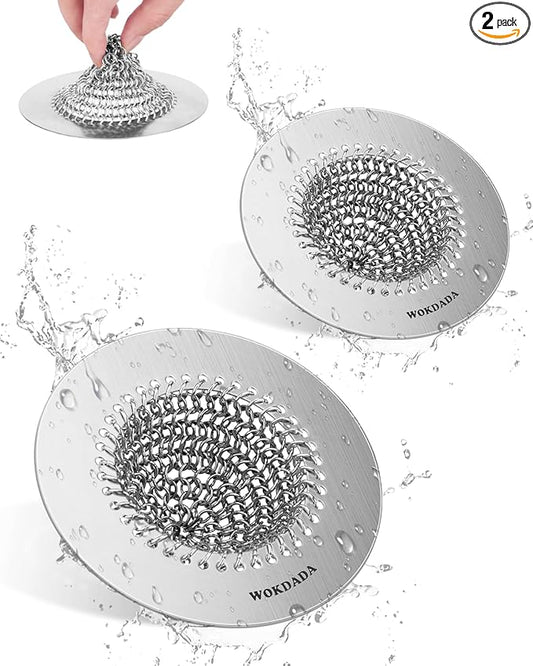 2 PCS Kitchen Sink Drain Strainer, Flippable Mesh Sink Strainer, 304 Stainless Steel Sink Screen, Easy Clean Large Basket Strainer, Anti-Clog Garbage Disposal Cover Fit for Standard Sink Drain