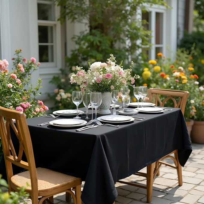 sancua Rectangle Tablecloth - 54 x 78 Inch - Stain and Wrinkle Resistant Washable Polyester Table Cloth, Decorative Fabric Table Cover for Dining Tables, Buffet Parties and Camping, Black