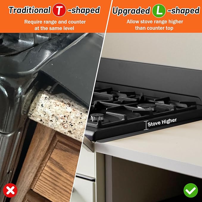 Stainless Steel Stove Gap Covers (2PCS),Stove Gap Filler,Range Trim Kit,Stove Guard for Kitchen Oven Gap Between Stovetop and Counter,Easy Clean Heat Resistant,Adjustable Length 13.8'' to 27.5'',Black