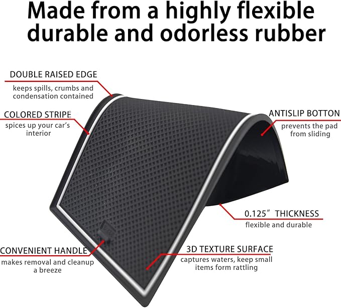 Center Console Liner for Honda Civic 11th Gen Sedan Accessories 2022-2024 2025 2026, Cup Holder Mat, Coaster Trim, Door Slot Pad, Non-Slip Interior, Custom Rubber Decoration Insert (16pcs White)