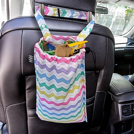 2 Pack Leakproof Car Trash Bags Detachable Waterproof Garbage Bags with Drawstring Hanging Organizer for Back Seat & Travel Black