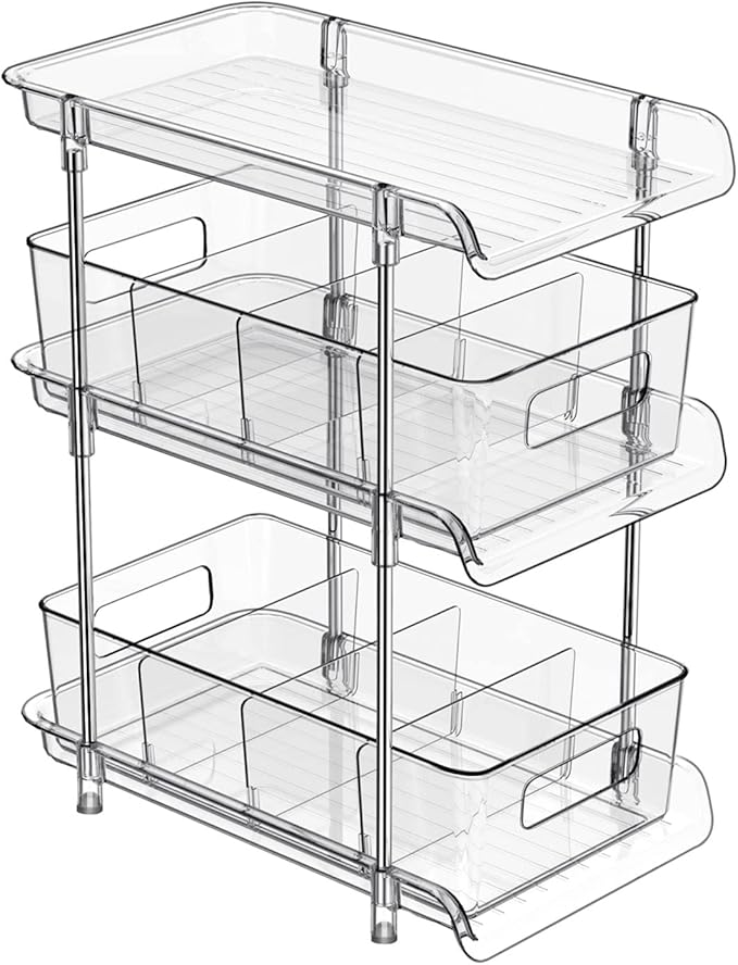 3 Tier Clear Bathroom Organizer with Dividers, Multi-Purpose Pull-Out Pantry Organization and Storage, Under Sink Closet Organizers and Storage, Vanity Skincare Cosmetic Organizer Medicine Bins