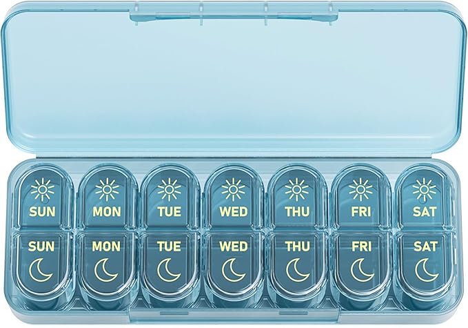 Daviky Weekly Pill Organizer 2 Times a Day, 7-Day AM PM Medicine Case, Travel-Friendly Pill Box for Fish Oils, Vitamins & Supplements
