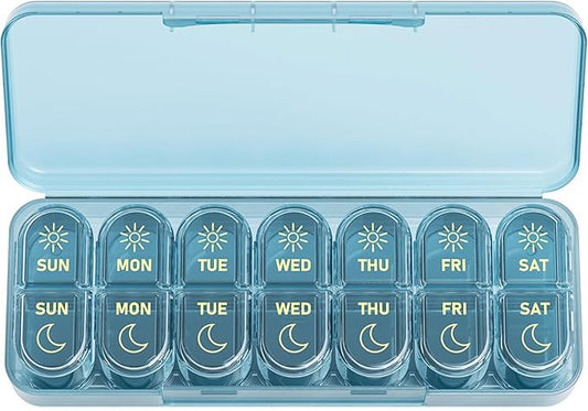 Daviky Weekly Pill Organizer 2 Times a Day, 7-Day AM PM Medicine Case, Travel-Friendly Pill Box for Fish Oils, Vitamins & Supplements