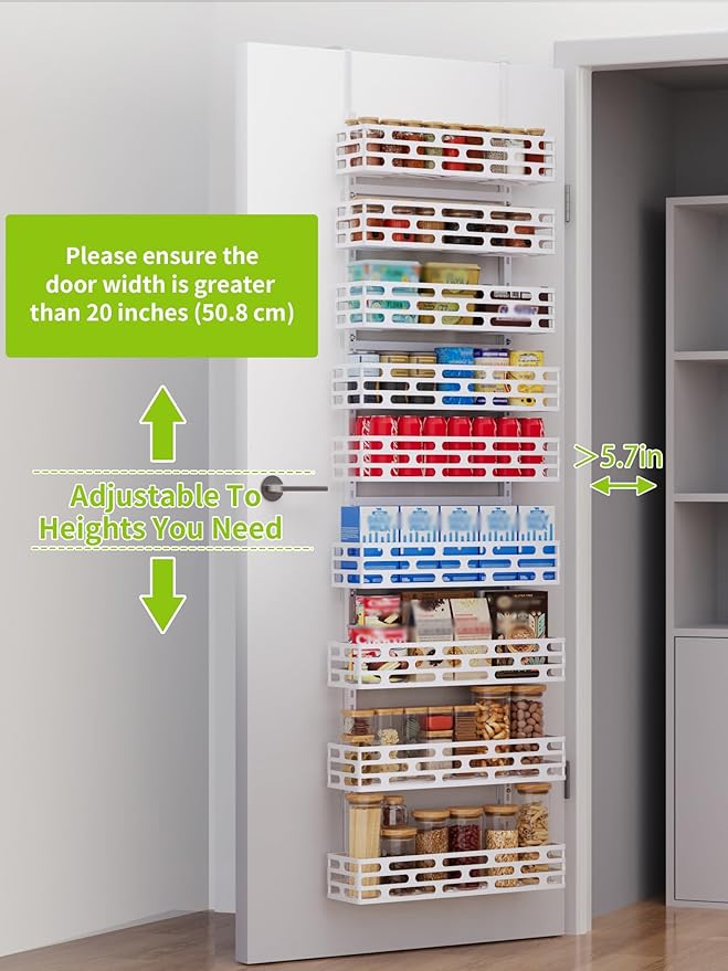 Over the Door Pantry Organizer, Over The Door Pantry Organizer Rack and Storage, 9 Tier Metal Hanging Spice Rack Shelves Door, Home & Kitchen Essentials, White