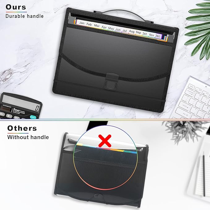 Expanding File Folder Accordion File Organizer with Handle,Fun Storage 13 Pockets Portable Document Organizer File Box Filing Organizer for Home School Office Traveling, A4 and Letter Size