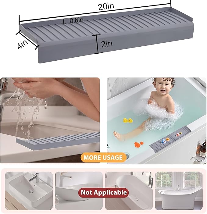 AyNirser Sink Edge Protector with Suction Cup 14" 20" 24" 30", Silicone Sink Splash Guard for Kitchen & Bathroom, Protect Countertop from Scratches, Stains, for Stainless Steel Granite Quartz-Grey