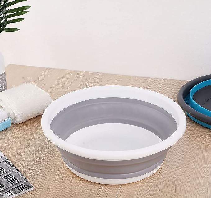 Ahyuan Collapsible Portable Wash Basin Dishpan 5L Kitchen Dish Pans Washing Basin Foldable Wash Dish Tub for Camping Supplies, Marine, Camper Accessories for Travel Trailers (Gray)