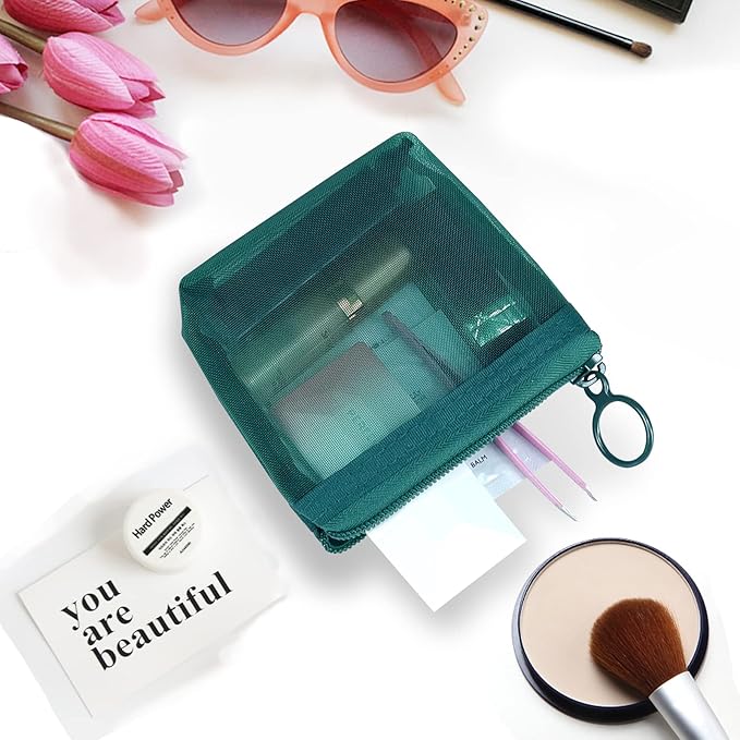 Aosbos 3-Pack Mesh Cosmetic Bag Set - Travel/On-The-Go Makeup Storage, Zipper Closure Small Pouch