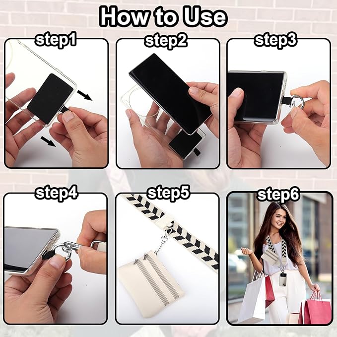 XANGNIER Clip and Go Strap for Phone with Wallet Crossbody, Phone Strap with Zippered Wallet, Adjustable Anti-Theft Cellphone Lanyard for Women, Cellphone Chain Accessories, Multicolor 4