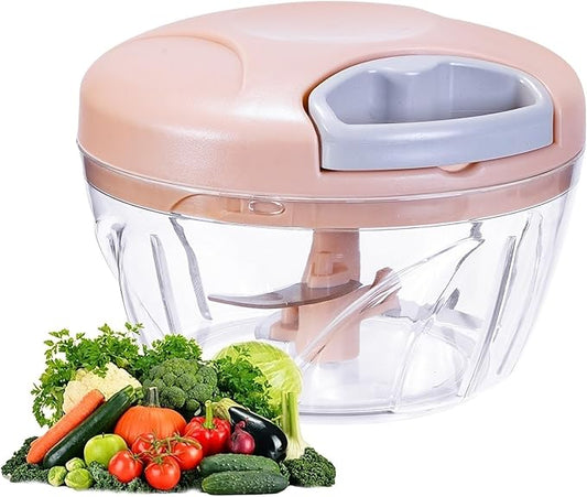 ‌Manual Food Processor Vegetable Chopper, Portable Hand Pull String Garlic Mincer Onion Cutter for Veggies, Suitable for Vegetables, Ginger, Garlic, Fruits, Onion, Potato, Salad (Pink 500 ml)‌