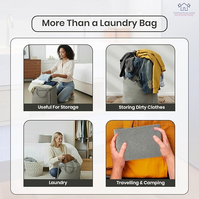 LFH Home Cotton Canvas Large Laundry Bag with Handle, Heavy Duty Drawstring Closure Washable Laundry Bags, School Travel, Home, Hotel, College Dorm, Organizer Sack, Toys Clothes 20x30 (Pack of 6)-Grey