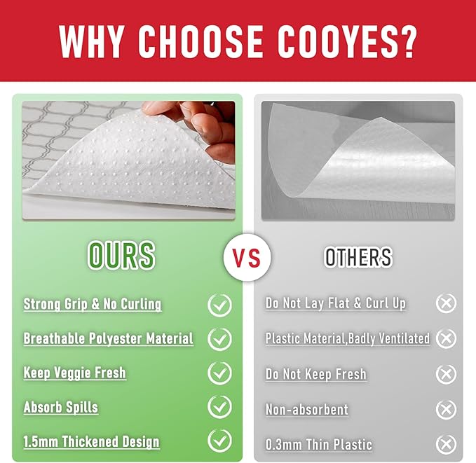 Cooyes Felt Shelf Liners for Drawer & Kitchen Cabinet, 12 Pack, 12" × 24 ", Non Slip Fridge Liners Machine Washable, Breathable Refrigerator Mats for Glass Shelves, Keep Produce Fresh Longer