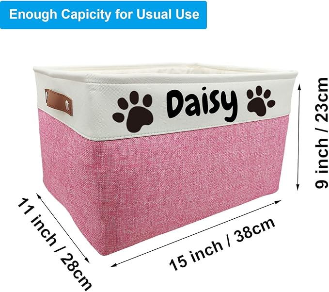Foldable Dog Toy Bin with Handles - Personalized, Collapsible Dog Toy Box (15" L x 11" W x 9" H)
