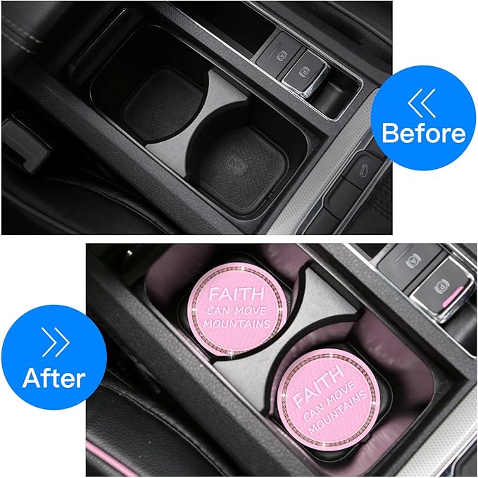 2 Pack Bling Car Cup Coasters Universal, 2.75 Inch Silicone Anti Slip Cup Coaster Embedded in Ornaments Coaster, Crystal Rhinestone Rubber Pad Set Round Auto Drink Coaster Car Interior Accessories