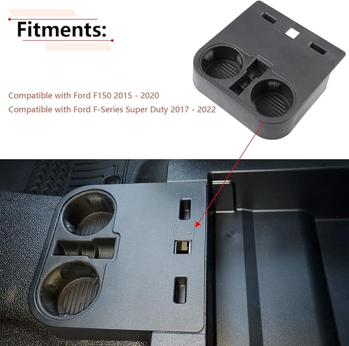 RLB-HILON Front Console Cup Holder Compatible with Ford F150 2015-2020 and Ford F-Series Super Duty 2017-2022 Year, Center Cup Holder Under Front Seat Bottom, HC3Z-2813562-AB