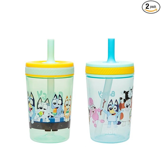 Zak Designs Bluey Kelso Toddler Cups For Travel or At Home, 15oz 2-Pack Durable Plastic Sippy Cups With Leak-Proof Design is Perfect For Kids (Bluey & Friends)