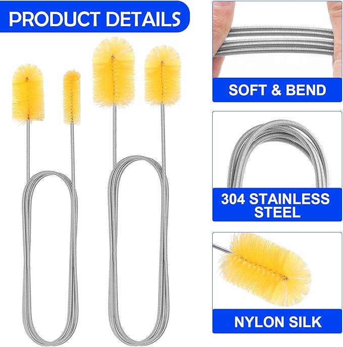 12pcs Flexible Drain Brush 78 Inch Pipe Cleaning Brush 63 Inch Drain Cleaner Brush 59 Inch Hose Brush and 3 Pcs 9 Inch Straw Cleaner Brush for Straws Kitchen Sink Plumbing Shower Drain Tube (Yellow)