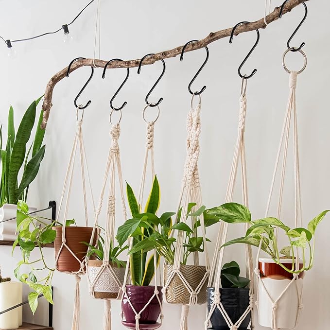 DINGEE 6 Inch 24 Pack Large S Hooks for Hanging Plants, Vinyl Coated Heavy Duty S Hooks for Hanging Non-Slip S Hanger Hooks, Steel Metal with Rubber Stopper, Closet Hooks, Clothes, Jeans, Pot Pan, Garden