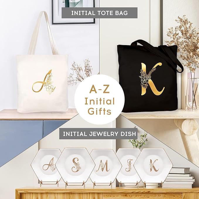 CARAKNOTS Ceramic Jewelry Tray Decorative Ring Dish for Her Birthday Engagement Christmas Gifts for Women Monogrammed Jewelry Dish for Rings Earrings Necklace Personalized Trinket Plate White Letter W