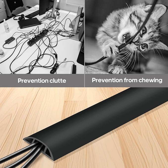 Floor Cord Cover, Floor Cable Cover, Cord Hider Floor, Soft PVC Self Adhesive, Extension Cord Covers for Floor, Prevent Cable Trips, for Offices, Gyms, Exhibitions (Black, 1.97" x 6 feet)